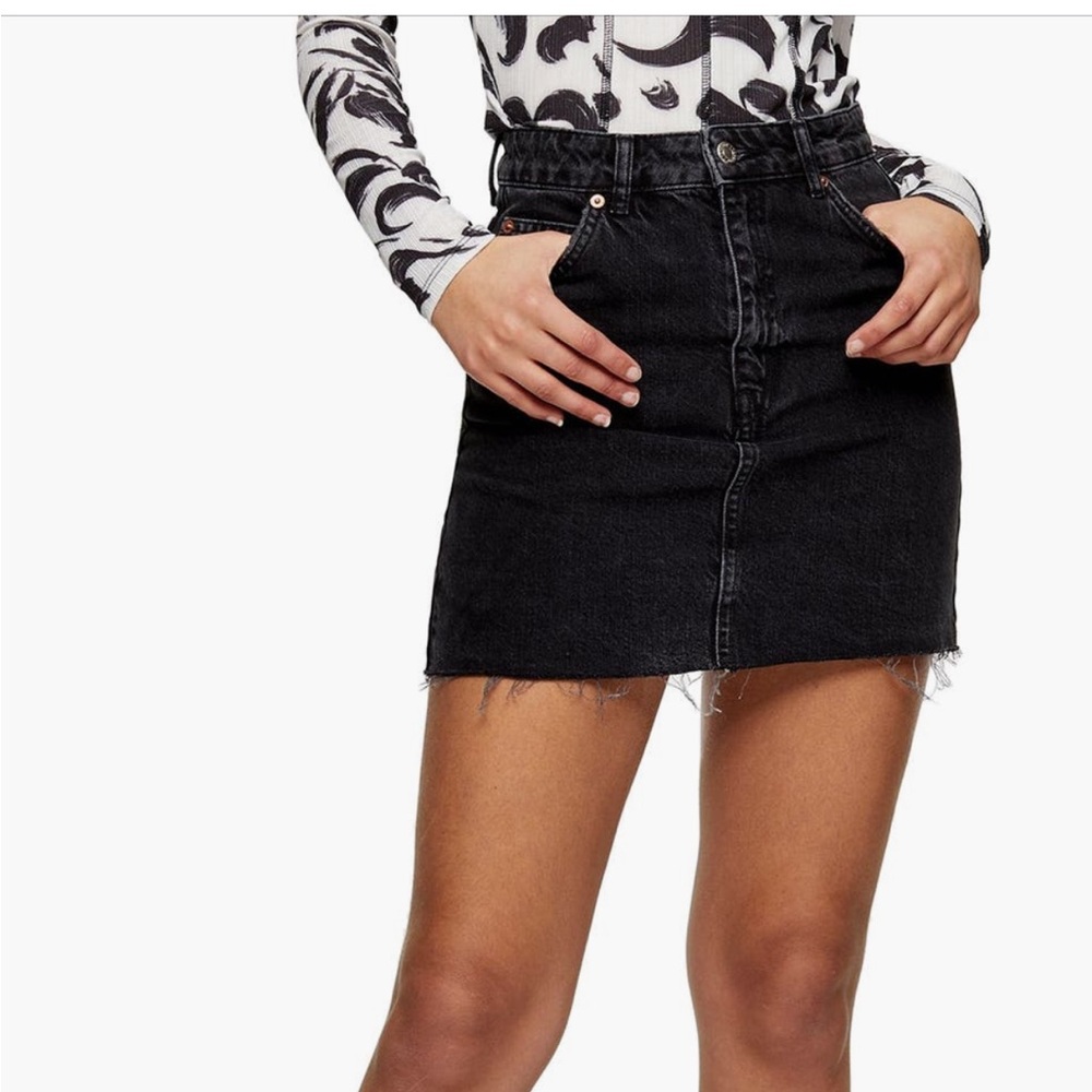 Topshop Black Denim High Waisted Mini Skirt